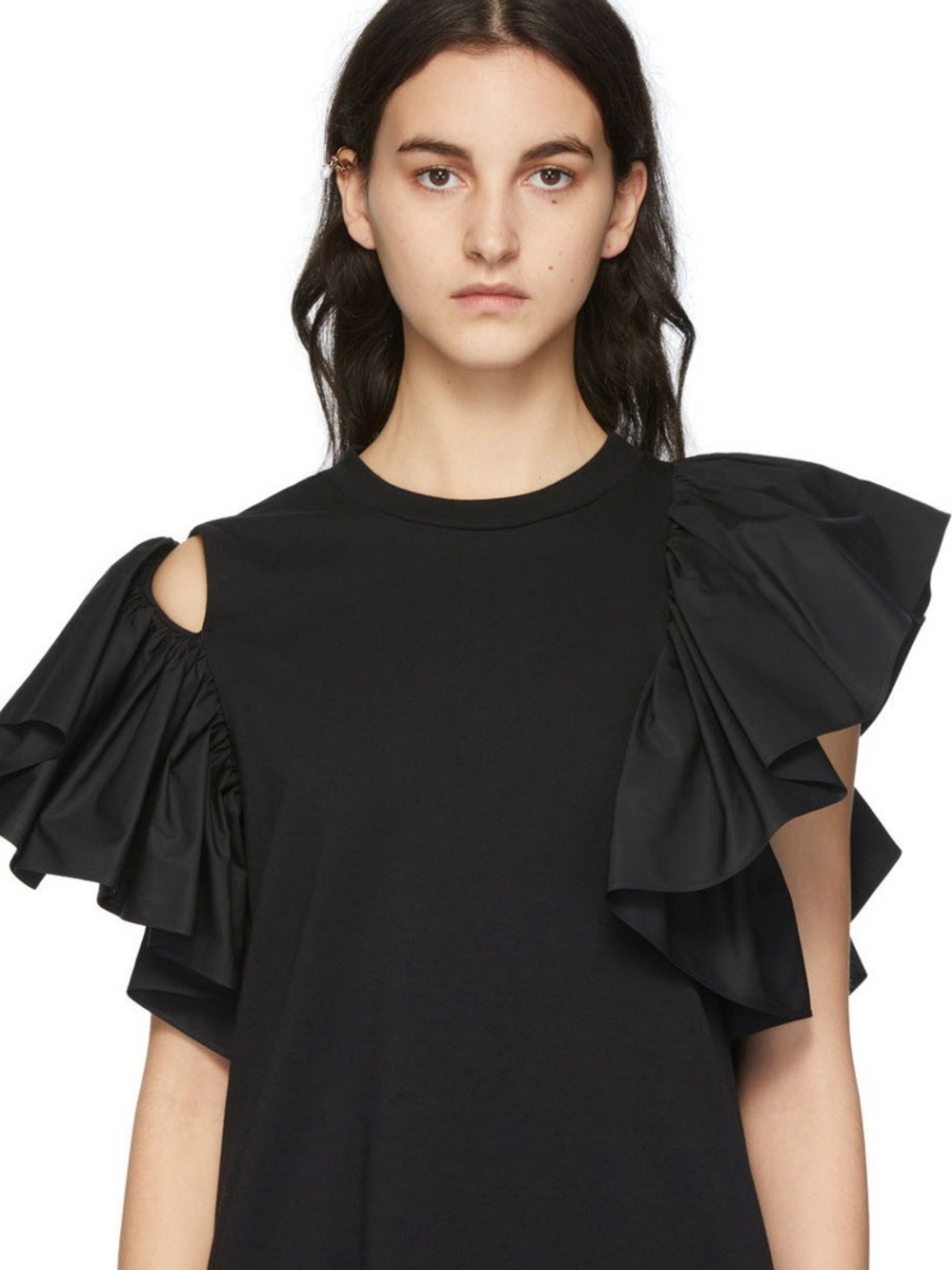 Alexander McQueen Black Ruffle-Sleeve Women's Tee